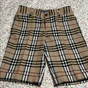 Burberry Beige Black White Orange Plaid Shorts